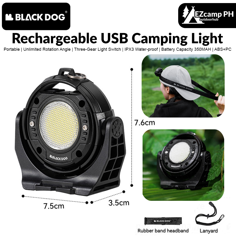 BLACKDOG Portable Rechargeable USB Camping Light Ultralight LED Headlamp Flashlight Waterproof Hiking Camping Beach Travel Outdoor Work Lamp Original Heavy Duty Black Dog