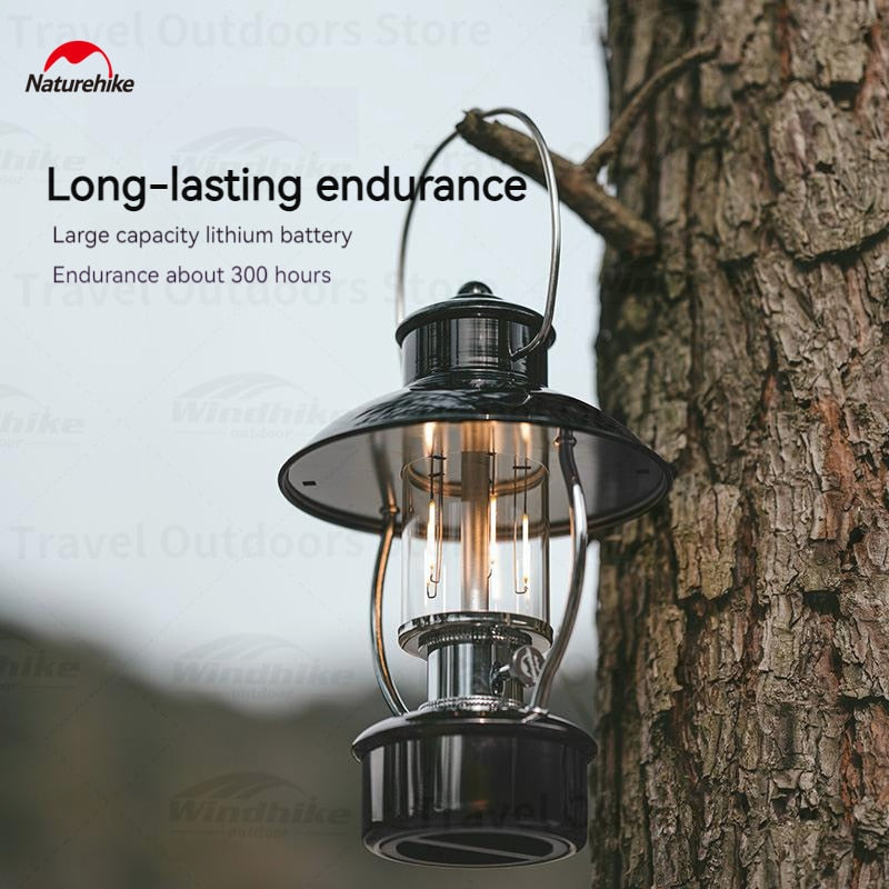 Naturehike Retro Style LED Camping Lantern Light 270 Lumens USB Rechargeable IPX4 Waterproof up to 300h 18650 6000mAh Battery Outdoor Lighting Lamp