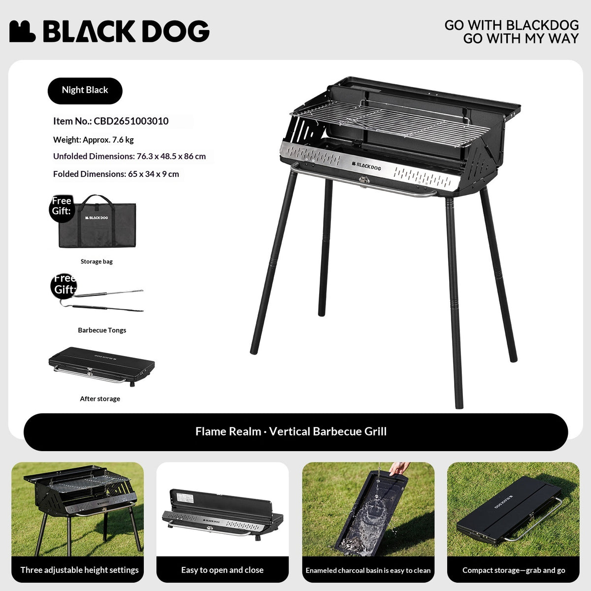 Blackdog FIRE HAVEN Self Standing BBQ Grill Portable Outdoor Charcoal Barbecue Camping Cooking Stove