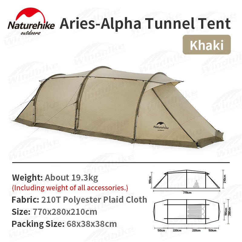 [Pre-Order] Naturehike ARIES Series ALPHA Outdoor Tunnel Type Camping Glamping Tent PU2000mm 4 to 6 Person Family Party Luxury Tent One Bedroom One Living Room 4 Seasons Nature Hike