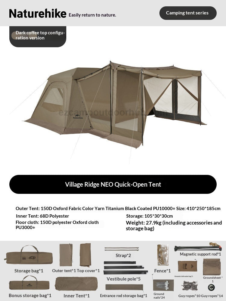 Naturehike VILLAGE 13 NEO Automatic Tent Cabin Style Multiple Settings Tent 1 Bedroom 1 Living Room Ti Black Coated Sunscreen 6 Person Outdoor