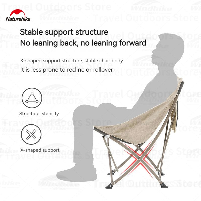 Naturehike STAR MOON PLUS Ultralight Outdoor Portable Folding Camping Large Wide Moon Chair 120kg Max 600D Oxford Titanium Bracket Travel Chair YL04