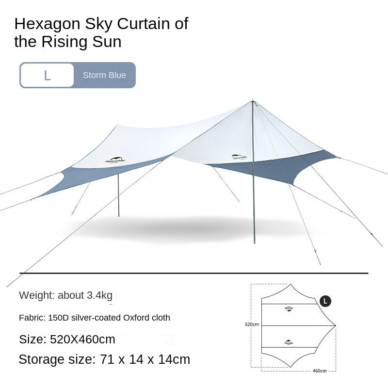 [Pre-Order] Naturehike Outdoor Medium | Large Canopy Awning Tarp with 2 Poles Camping Glamping Sun Shade Rain Fly Tent Shelter UPF50+ Camp Portable Rising Sun Hexagon 150D Windproof Waterproof Nature Hike