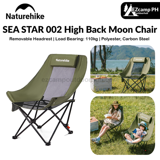 Naturehike SEA STAR 002 High Back Moon Chair Portable Lightweight Folding Adjustable Reclining Chair With Removable Head Pillow Camping Polyester Carbon Steel