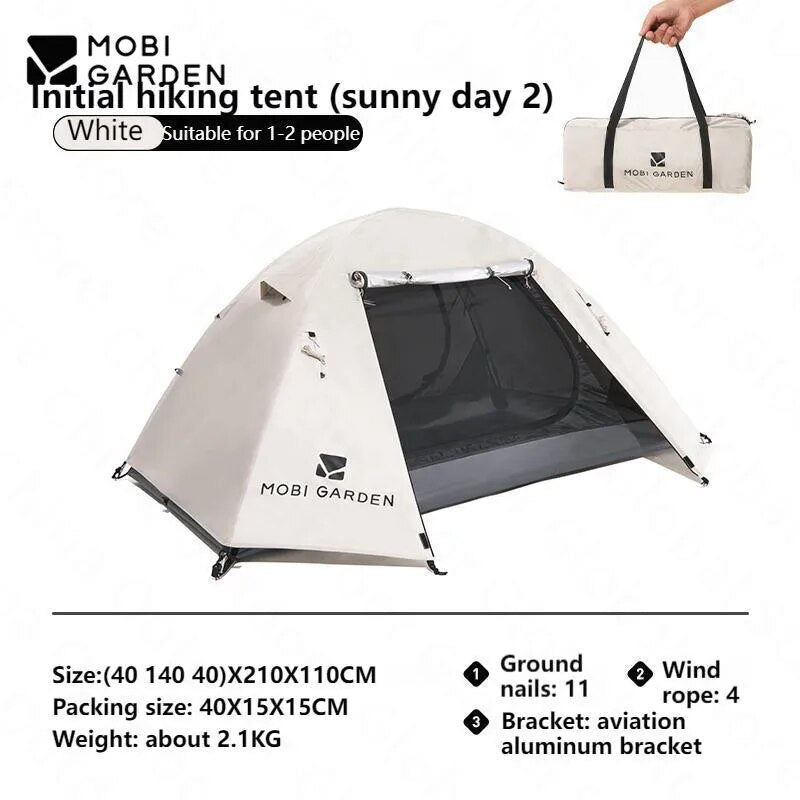 MOBI GARDEN SUNNY DAY Hiking Tent Oudoor 2-4 Person Portable Folding Ultralight 3 Season Waterproof Windproof Silver Coated Sunscreen Camping Outdoor Travel Picnic Backpacking Trips Sunny Tent Heavy Duty Original MobiGarden