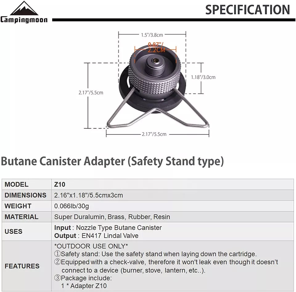 CAMPINGMOON Butane Gas Converter Adapter Nozzle Type Canister Tank to Camping Screw Type Lindal Adaptor Plug with Optional Stand Bracket Mount