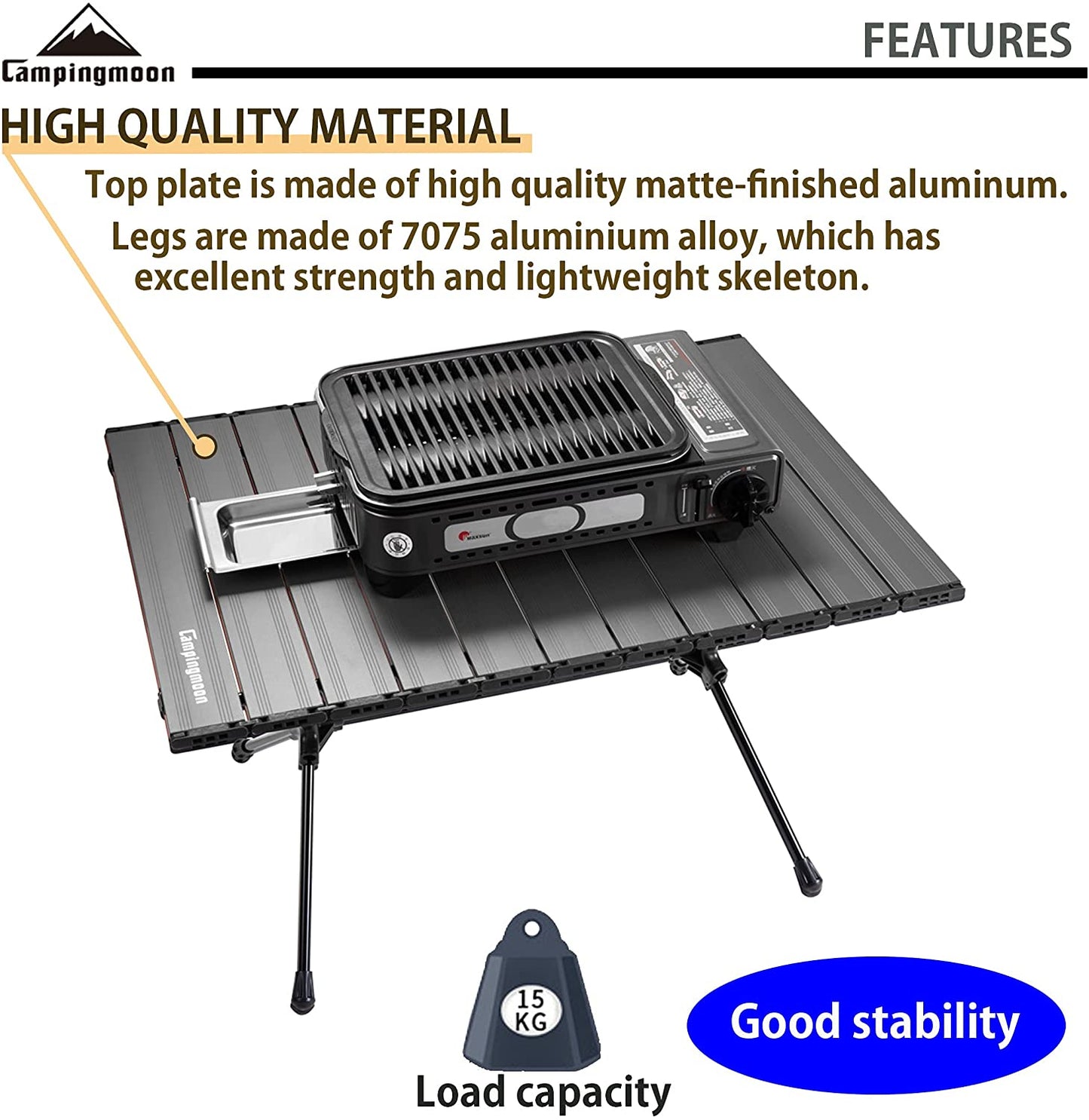 CAMPINGMOON T-520 Aluminum Adjustable Height Egg Roll Folding Table Ultralight Portable Camping Picnic BBQ Low High Foldable Table with Storage Bag