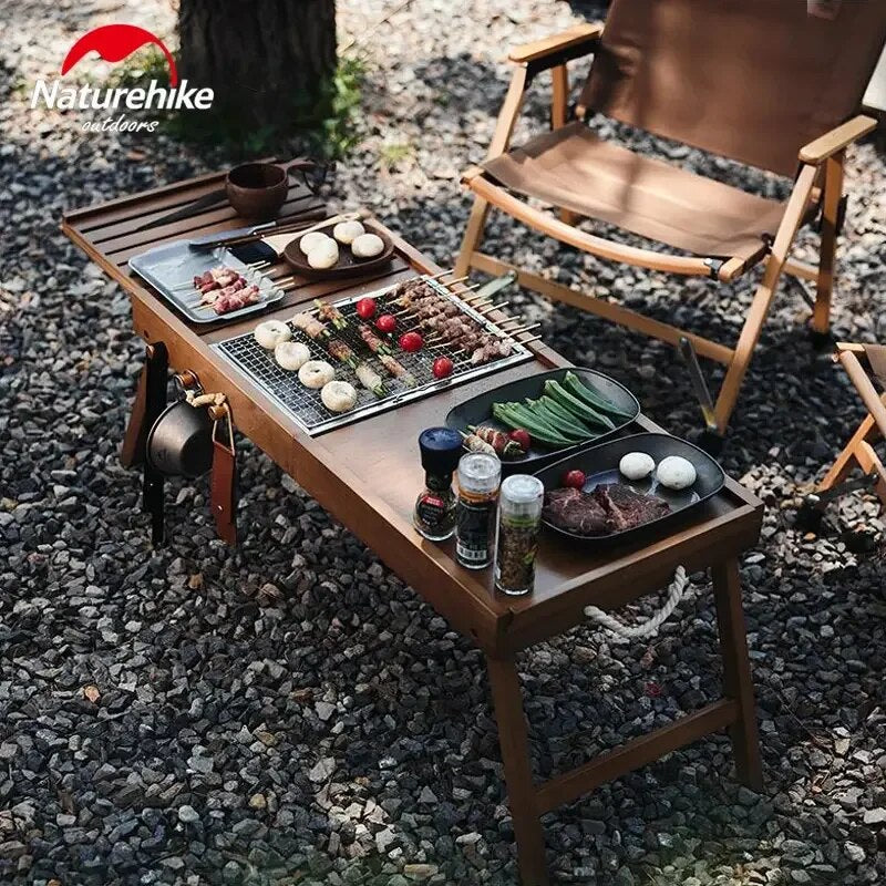 Naturehike Camping Portable Folding IGT Bamboo Slide Table Extended Desktop Outdoor Kitchen Picnic BBQ Table Magnetic Closure