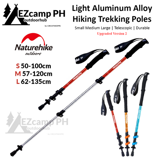 Naturehike ST01 v2 Aluminum Alloy Hiking Trekking Pole Rubber Tip Ultralight Heavy Duty Walking Trek Stick Telescopic Retractable Rod Upgraded