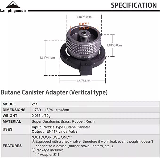 CAMPINGMOON Butane Gas Converter Adapter Nozzle Type Canister Tank to Camping Screw Type Lindal Adaptor Plug with Optional Stand Bracket Mount