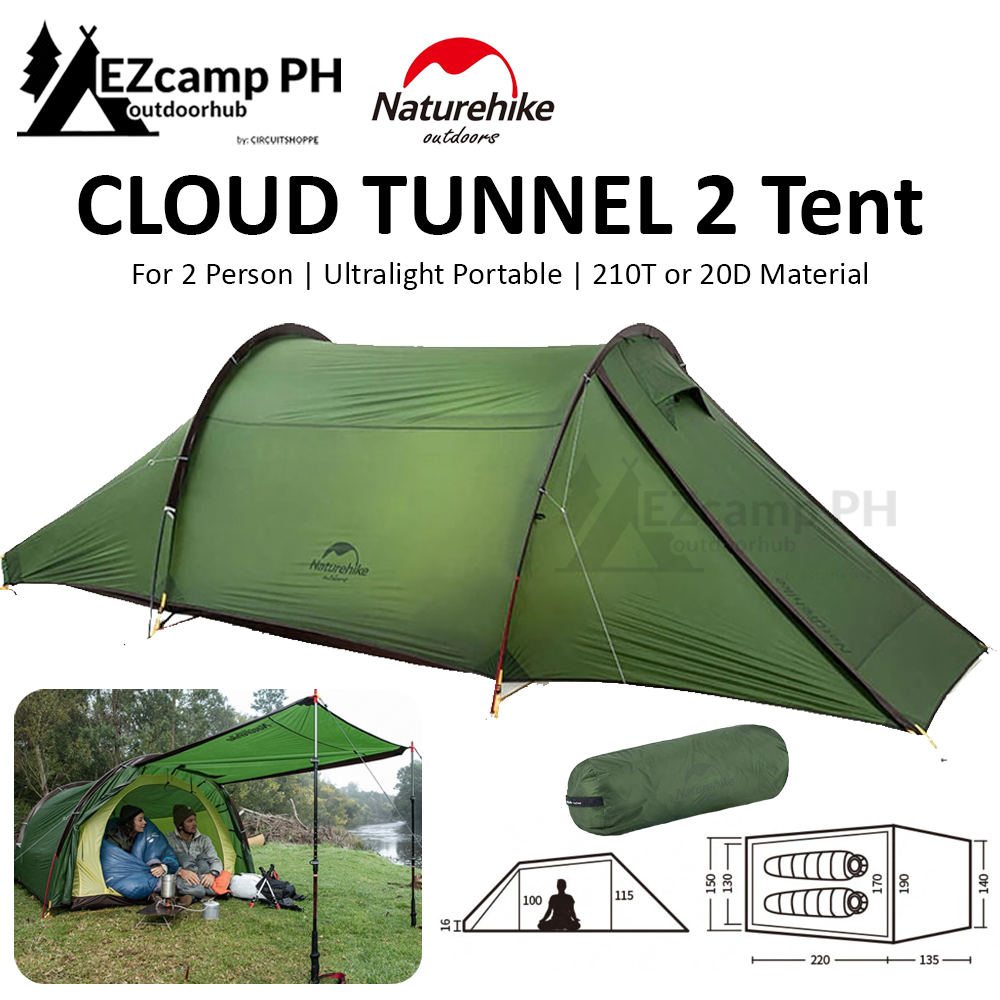 Naturehike CLOUD TUNNEL Camping Tent 2.6kg Ultralight 2 Person 210T 20D Silicone Outdoor Waterproof Windproof Hiking Backpacking Tent with Floor Mat