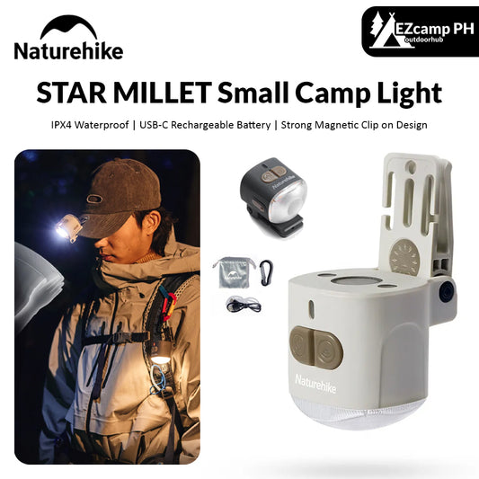 Naturehike STAR MILLET Small Camping Light Mini Clip-on Magnetic Lamp Hiking Backpacking Multifunctional Outdoor IPX4 Waterproof USB C Rechargeable Battery 1000mAh Ultralight Portable Sensor Headlamp Lantern Nature Hike
