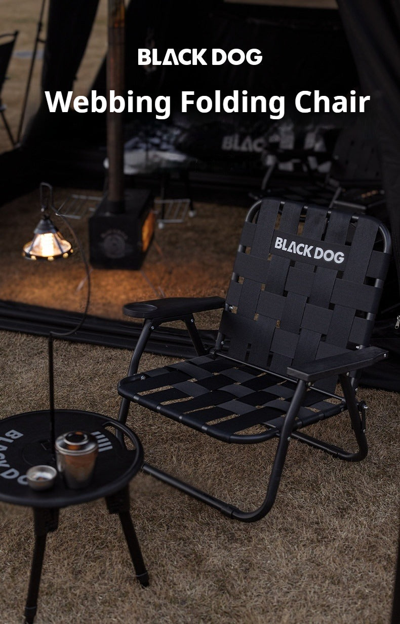 Blackdog Webbing Folding Chair Portable Lightweight Foldable Steel Kermit Chair Ergonomic Design 120kg Max Load Build-in Cup Holder Non-Slip Outdoor