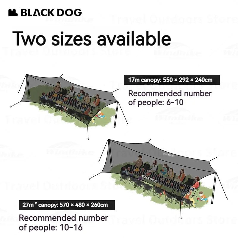 BLACKDOG Hexagonal Arc Edge Sky Curtain Large Canopy Awning Tarp Tent PU Coated Waterproof up to 27m² Shade Area UPF50+ Sunscreen Camping Hiking Picnic Beach Travel Shelter with Poles Hexagon Square Heavy Duty Original Black Dog