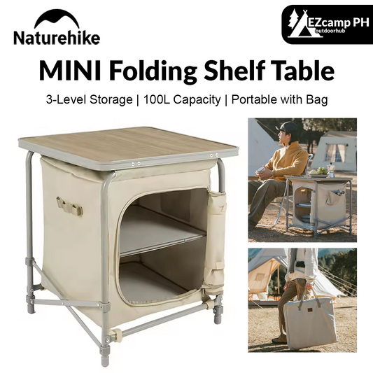 Naturehike MINI Folding Shelf Table Outdoor Camping Portable 3-Layers Shelves Organizer Rack Foldable with Storage Bag 100L Capacity 600D Oxford Cloth Nature Hike Wushang