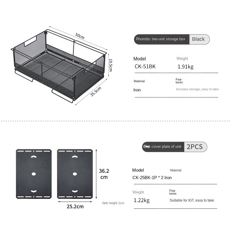 Campingmoon IGT Storage Rack 2-Unit Multipurpose Integrated Grill Table Stackable Rack Collapsible Outdoor Folding Desktop Storage Container CK-51BK