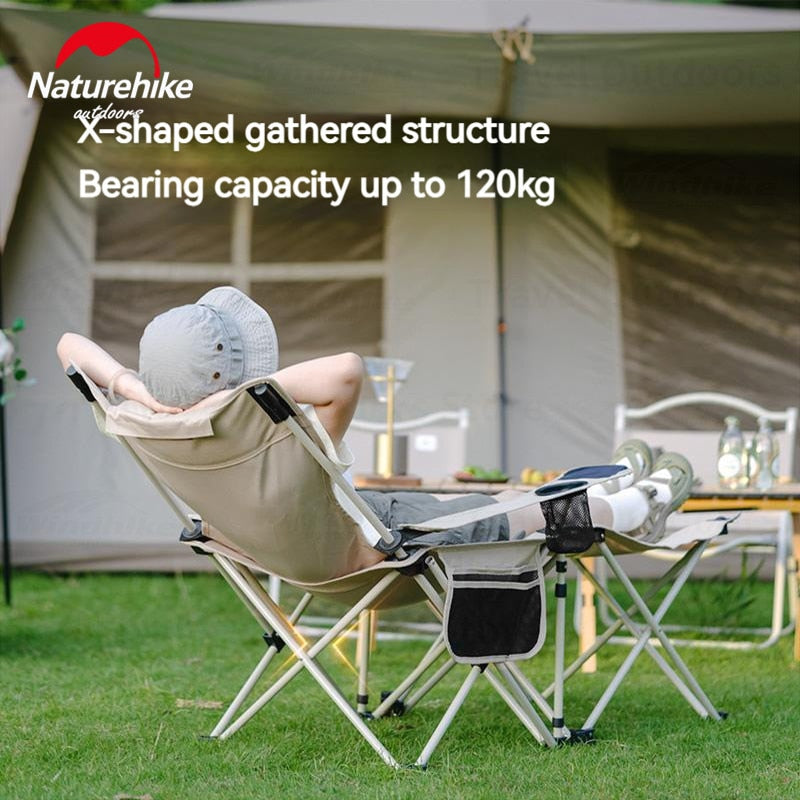 Naturehike 2 in 1 Reclining Foldable Camping Chair With Backrest And Armrests Folding Lying Multi-Functional Recliner Stool Seat Table 120KG Max Load