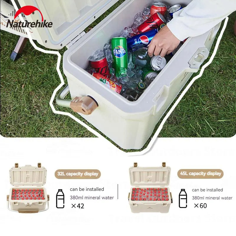 Naturehike SUB ZERO (Lingxia) Hard Shell Outdoor Camping Cooler Box Cold or Hot up to 72H Food Drinks Ice Storage Container Thick PP 6-Layer PU Foam Insulation Anti-Bacterial Food Grade 32L 45L Nature Hike Semi Rotomolded