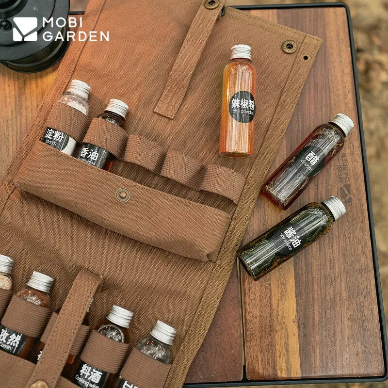 Mobi Garden Condiments Bottle Canvas Storage Bag Set Seasoning Portable Ultralight Outdoor Camping Picnic Kitchen Utensil Sauce 10pcs Mini Canister Container Hanging Convenient Mobigarden