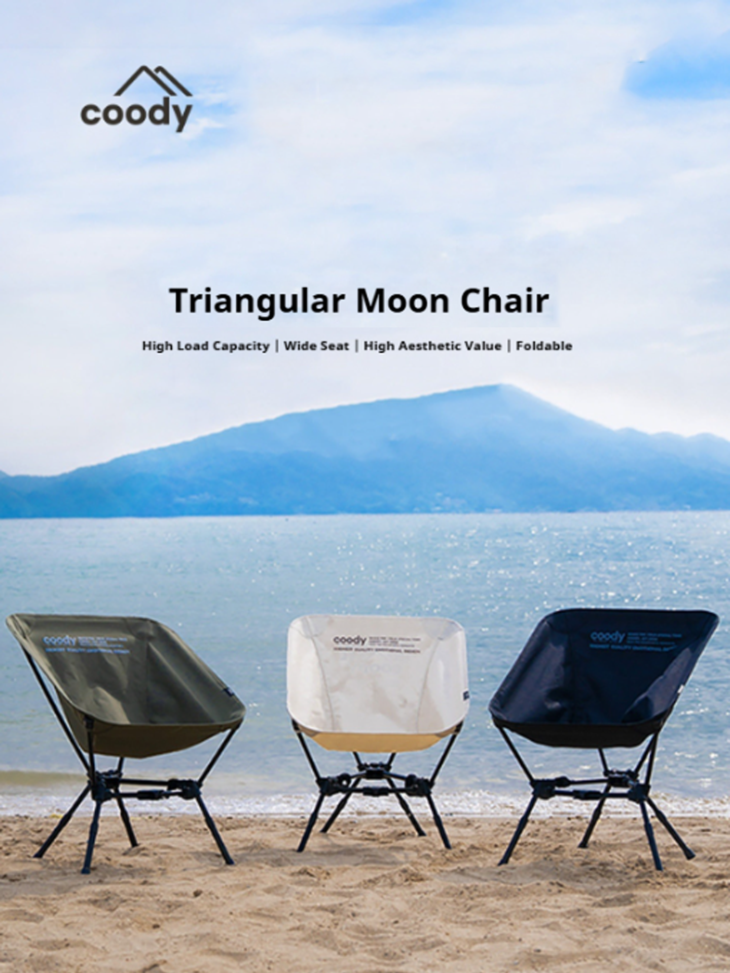 Coody Triangular Moon Chair Portable Ultralight Wide Seat Load Bearing Up To 120kg Max Triangular Bracket 600D Oxford Cloth With Storage Bag Outdoor