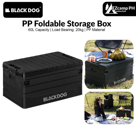 BLACKDOG PP Foldable Storage Box Portable 60L Capacity Collapsible Camping Container Outdoor With Tabletop Board Hiking Picnic Beach Travel Heavy Duty Original Black Dog