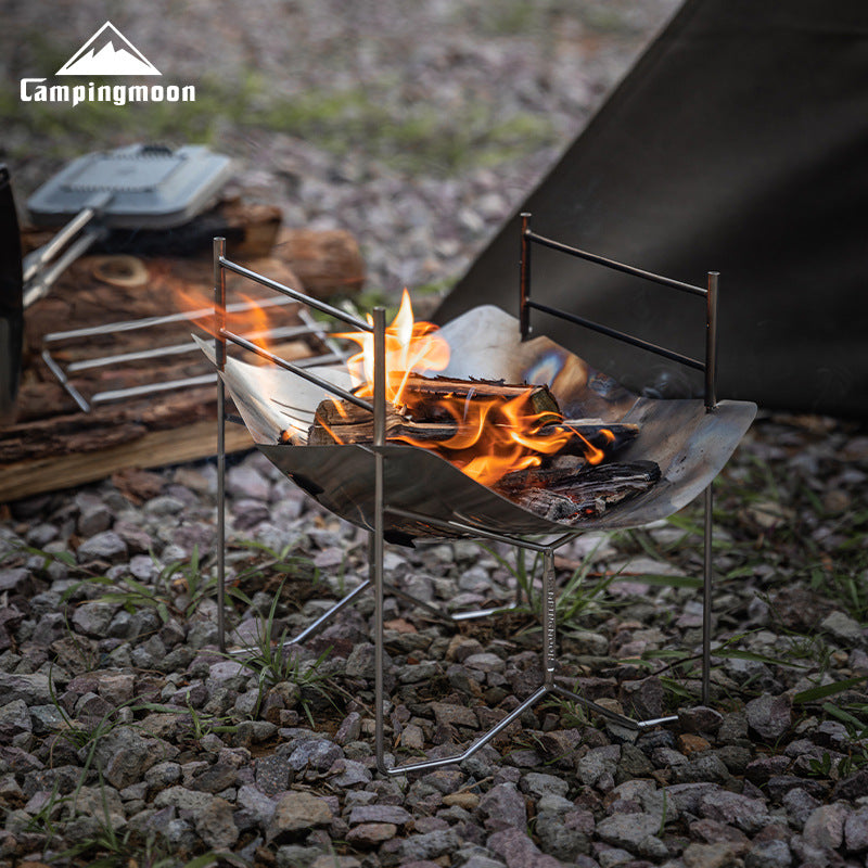 Campingmoon SOLO-A4 Portable Fire Pit Camping Bonfire BBQ Grill Stainless Steel Firewood Burner