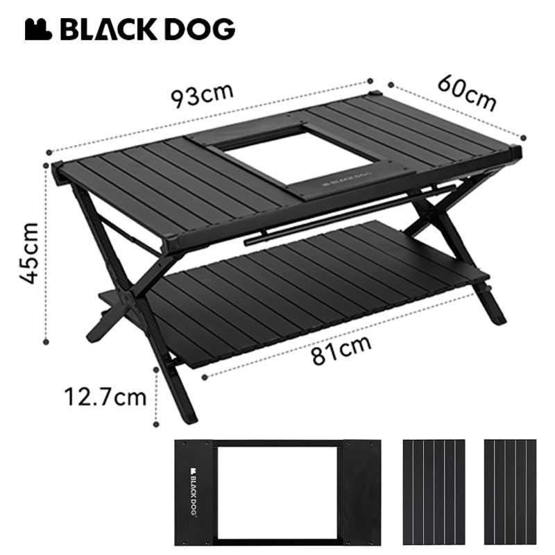 BLACKDOG Folding IGT Dining Table Outdoor Desktop Aluminum Alloy Portable Lightweight Egg Roll Table Camping Hiking Picnic Beach Travel Heavy Duty Original Black Dog