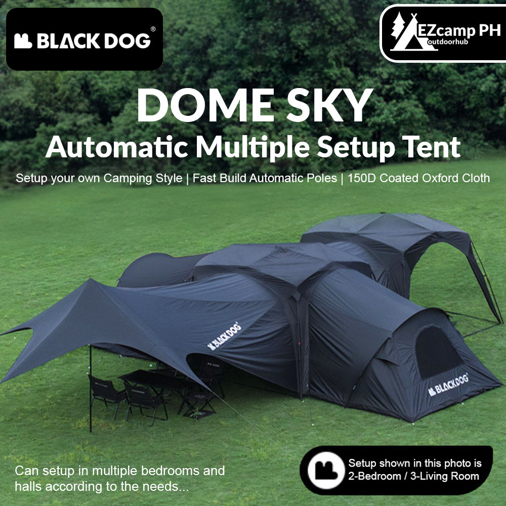 BLACKDOG by Naturehike DOME SKY Automatic Multiple Setting Canopy Tent Unlimited Connection Bedroom Awning Living Area Waterproof Outdoor Camping Vinyl Coated UPF100+ UV Sun Protection Black White Fast Build 4-12 Person Large Space Heavy Duty Shelter