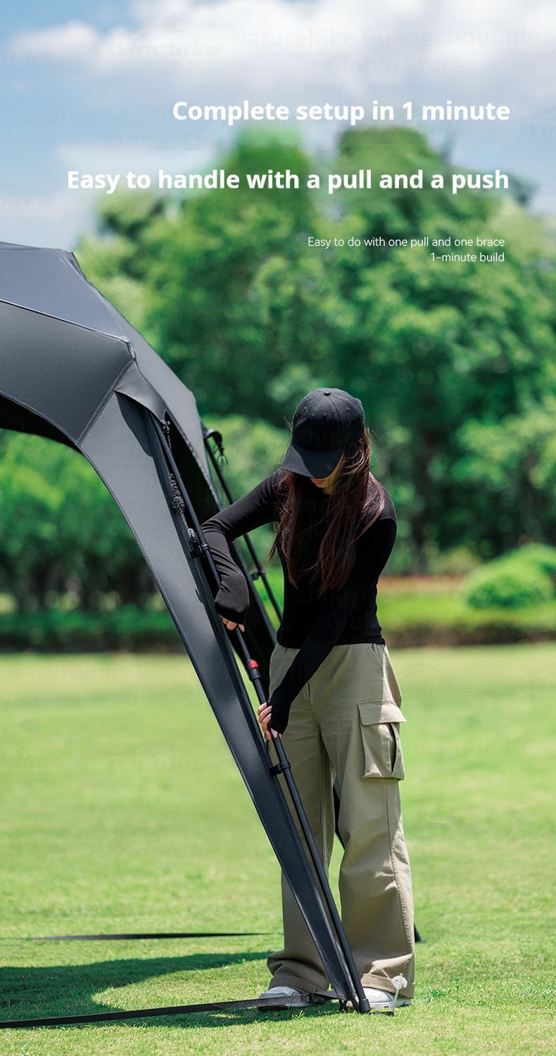 Blackdog STARRY DOME Pentagonal Canopy Zipper Version Modular Automatic Quick Open Sunshade Self-Supporting Canopy Outdoor Black Coated Vinyl