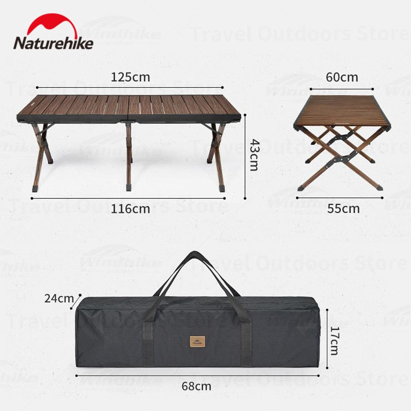 Naturehike Aluminum Alloy Egg Roll Table Ultralight Large 125cm With Hanging Rack For Utensils Foldable Desk Wood Wooden Texture Painted Hang