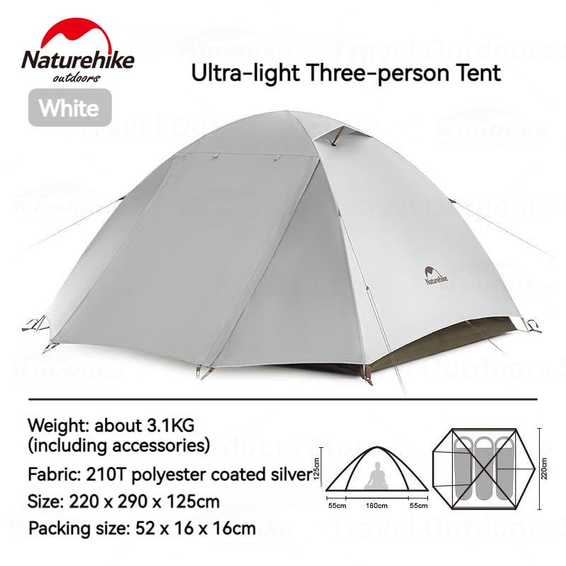 Naturehike CLOUD RIVER Series 2 / 3 Person Ultralight Camping Hiking Tent Portable Waterproof Silver Coated UPF50+ Awning Aluminum Pole Backpacking