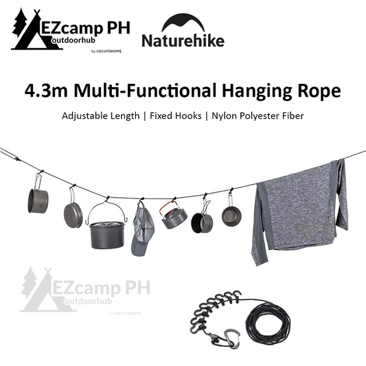 Naturehike 4.3M Adjustable Awning Hanging Rope Portable Windproof Camping Hiking Accessories Outdoor Travel Canopy Tarp Pole Hang String Hook