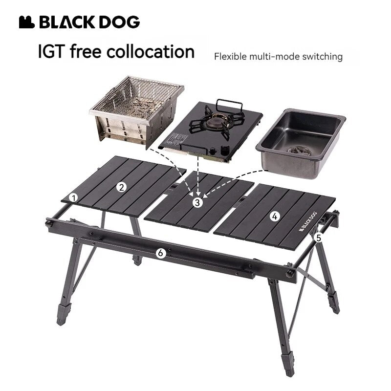 BLACKDOG by Naturehike Black IGT Compatible Free Combination Height Adjustable High Low Camping Table Portable Folding Outdoor Picnic BBQ Grill Stove Cooking Foldable Aluminum Alloy Ultralight Table 40kg Max Load Nature Hike Black Dog