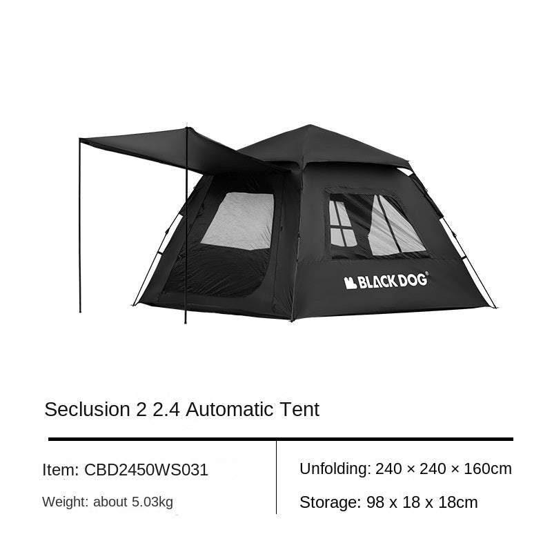 BLACKDOG BLACK Automatic Tent Outdoor Camping 3-4 Persons Portable Dome Tent Quick Opening Black Coating Vinyl Sunproof Waterproof Large Space Tent