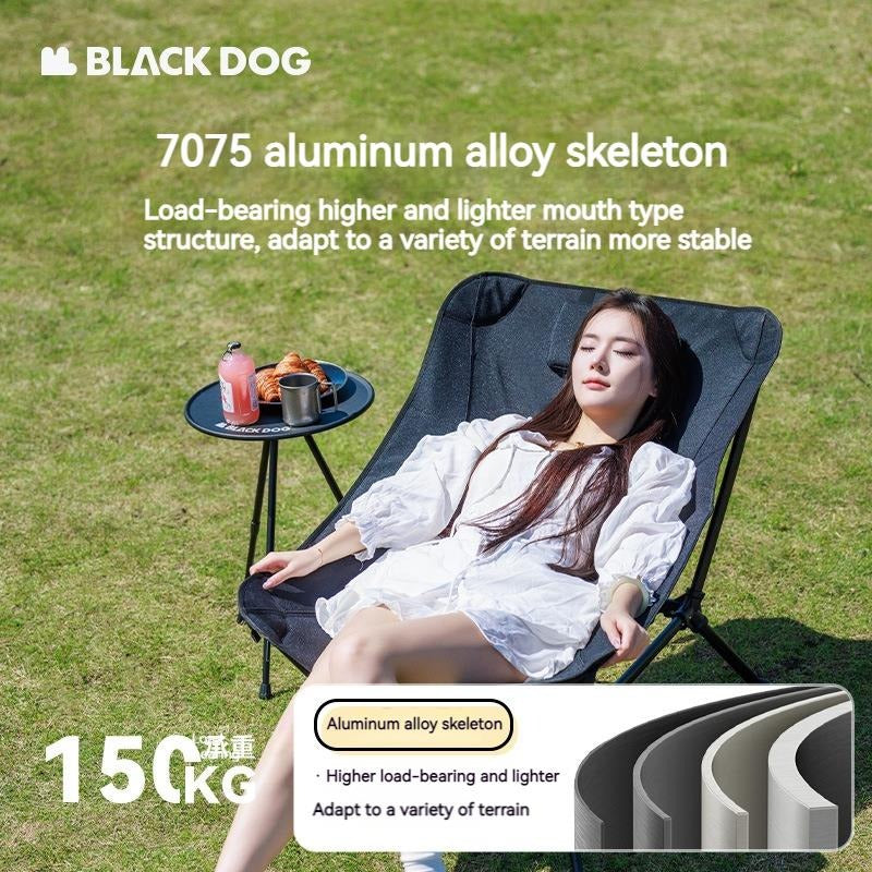 BLACKDOG DREAM MOON Black Lounger Portable Chair Outdoor Camping Ultralight Heavy Duty Reclining Relax Lounging Foldable Chair up to 150kg Max Load