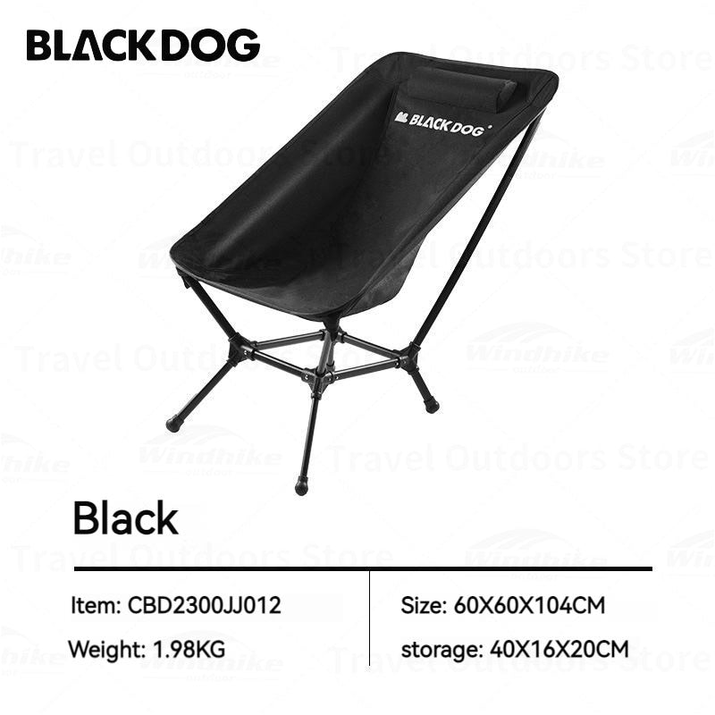 BLACKDOG by Naturehike Black High Back Portable Folding Moon Chair 2-Way Reclining Outdoor Camping Ultralight Foldable Aluminum 120kg Max 900D Oxford