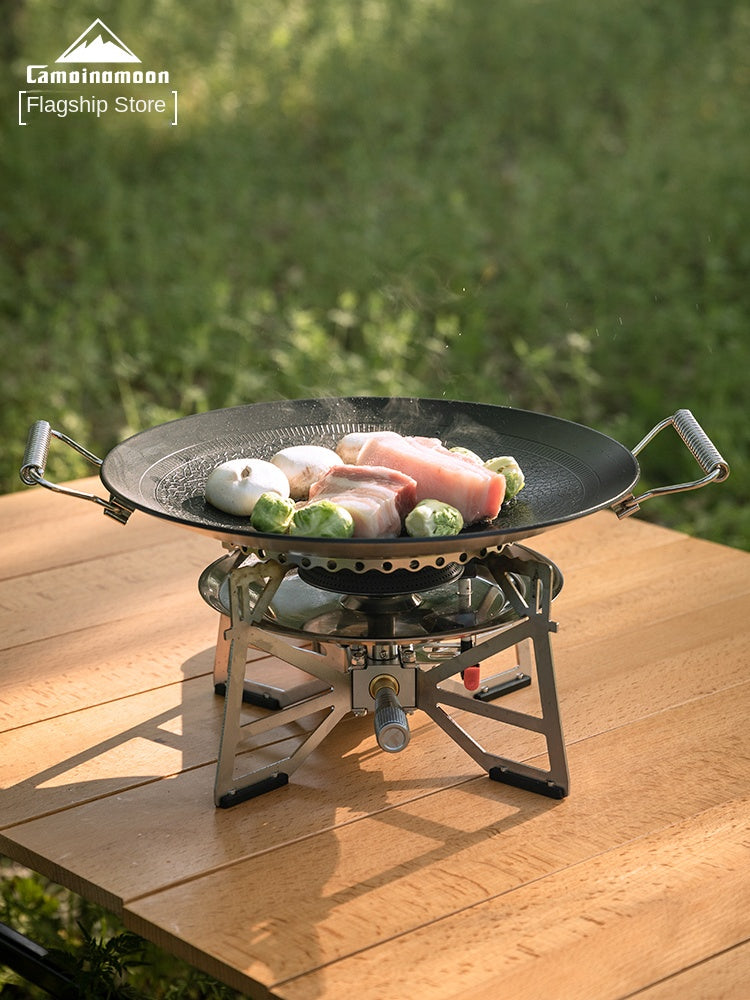 Campingmoon Stone Textured Grill Pan Non-Stick 3 Layer Steel Enamel Coated Frying Pan Baking Tray Outdoor BBQ Skottle Stove Top Cookware