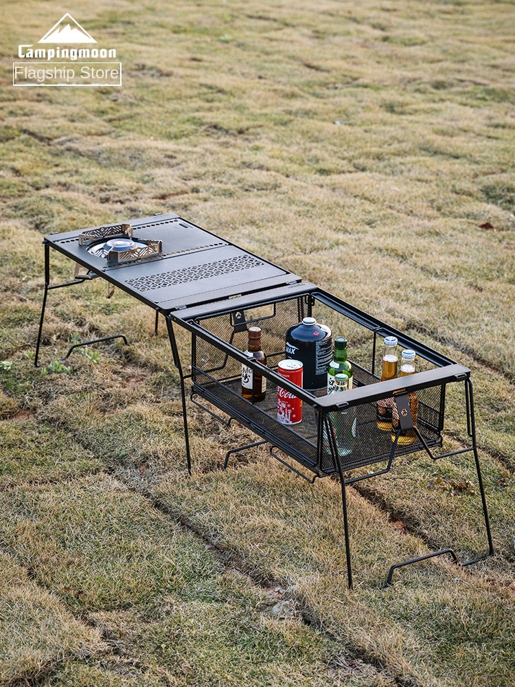Campingmoon IGT Storage Rack 2-Unit Multipurpose Integrated Grill Table Stackable Rack Collapsible Outdoor Folding Desktop Storage Container CK-51BK