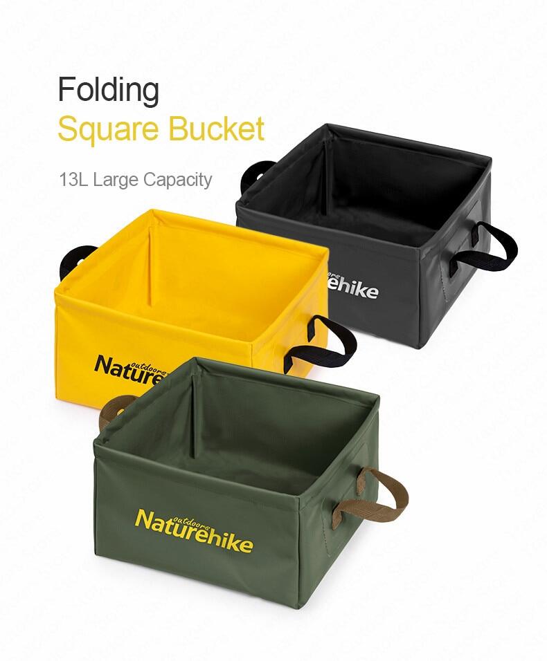 Naturehike 13L Water Sink Bucket Foldable Square Storage PVC Bag Travel Portable Collapsible Outdoor Folding Jug Durable Liquid Camp Camping Basin Pail Hiking Picnic Nature Hike