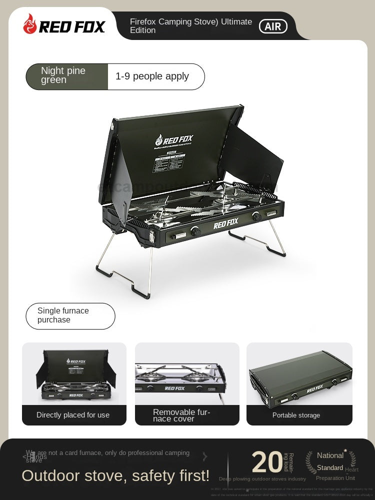 Redfox AIR Flagship Edition 2025 Double Stove Portable Foldable Premium Furnace Dual Butane Canister Windproof 3000W Firepower Burner Outdoor Camping