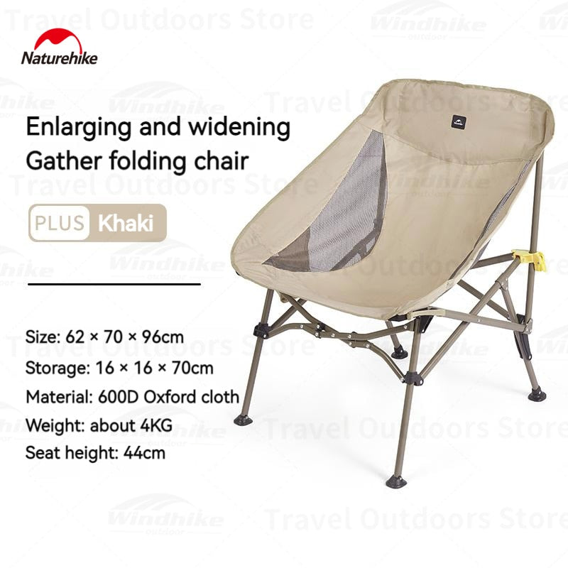 Naturehike STAR MOON PLUS Ultralight Outdoor Portable Folding Camping Large Wide Moon Chair 120kg Max 600D Oxford Titanium Bracket Travel Chair YL04