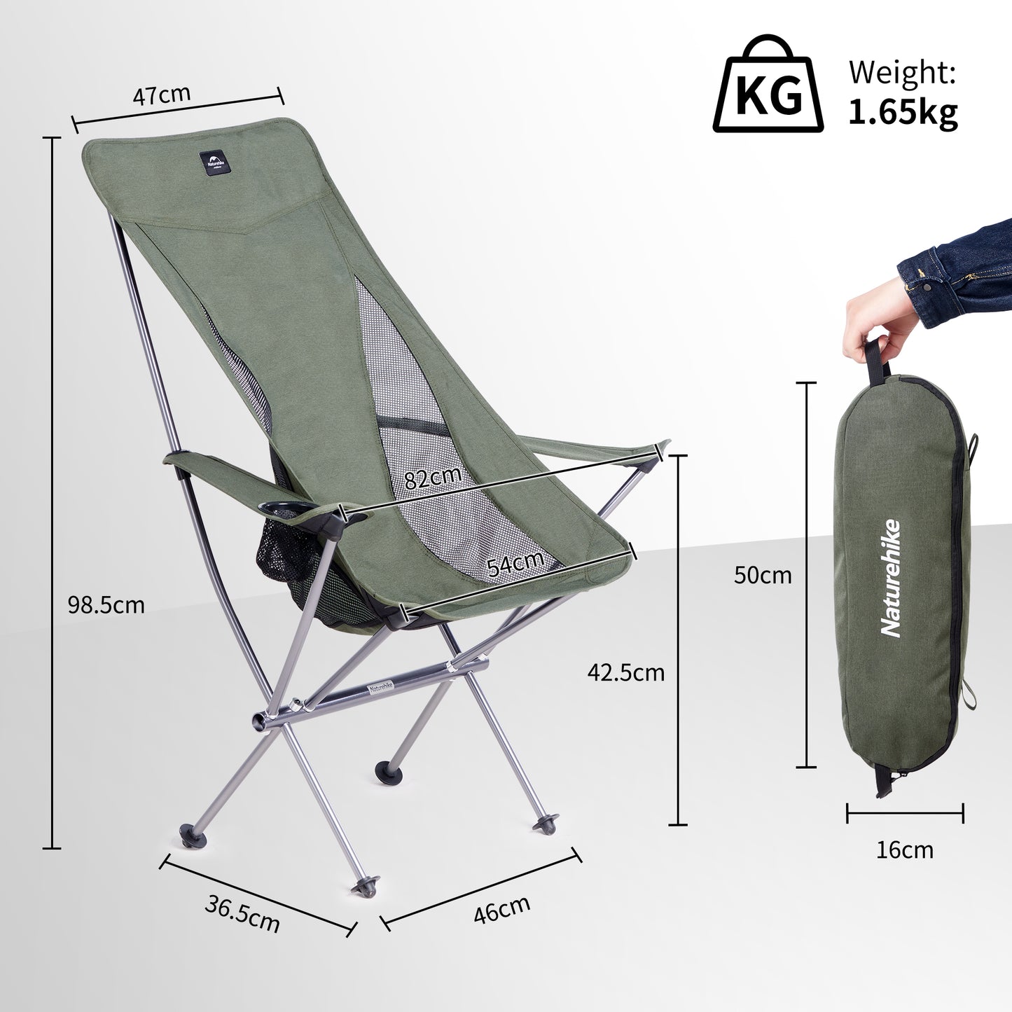 Naturehike YL06 Plus Folding Chair Ultralight Portable Leisure High Back Armchair Durable Comfort Camping Travel Aluminum Chairs 600D Oxford Cloth