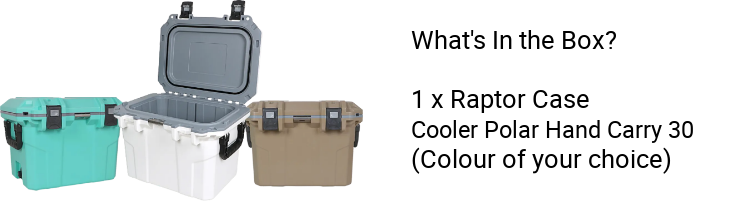 Raptor POLAR Series Cooler Hand Carry Multipurpose 30L Capacity Cold Storage Ice Box Food Container Chest Sloped Drain with Secure Plug Non-Skid Rubber Feet
