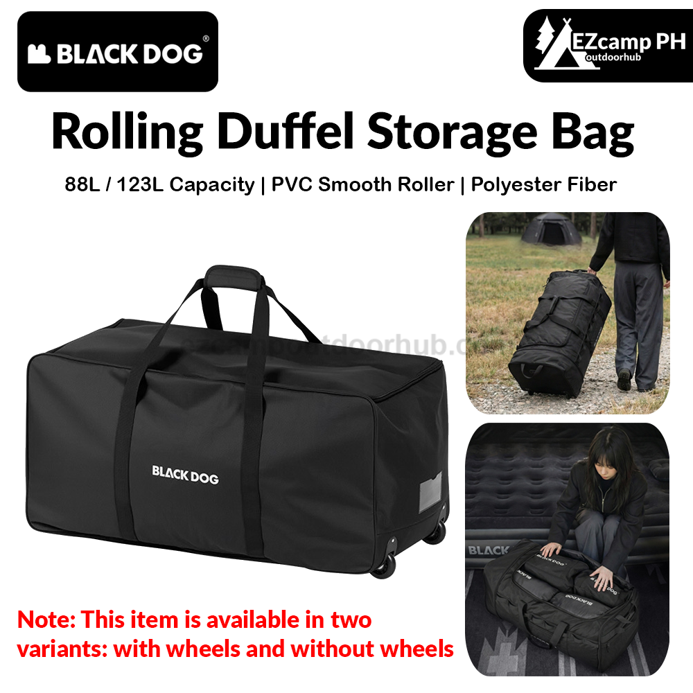 Blackdog Rolling Duffel Storage Bag Portable Folding 88L/123L Capacity PVC Roller Wheel Carry Utility Bag Compact Storage Outdoor Camping Equipment