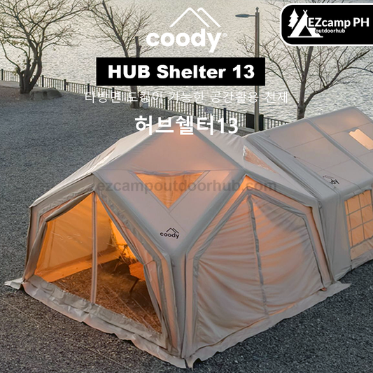 Coody HUB Shelter 13 Air Inflatable Outdoor Camping Tent 4-6 Persons Main Hub Modular Station Air Tents Waterproof Black Vinyl Coated Sunscreen Rain Cover
