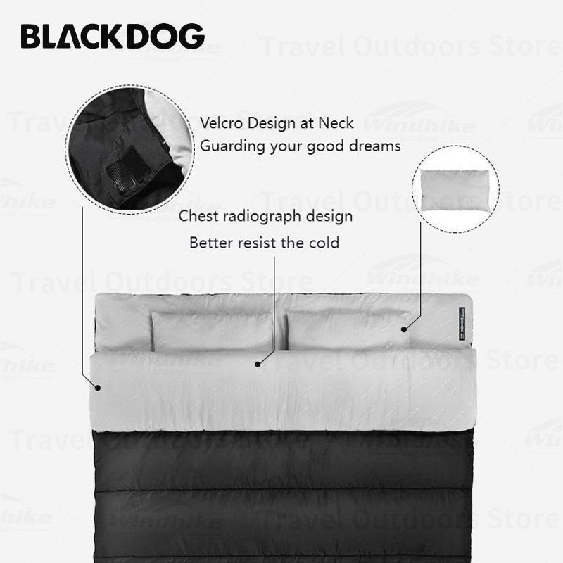 BLACKDOG by Naturehike Convertible Black Single and Double Envelope Sleeping Bag Thick Portable Camping Tent Bed Cover Mat Pad Quilt Multi-Function