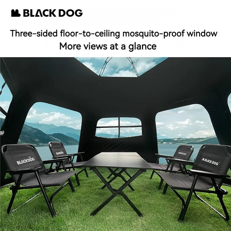 BLACKDOG by Naturehike Hexagonal Fast Automatic Tent Outdoor Camping Waterproof Large 12.5m² for 4-6 Person Blackout Sunscreen Waterproof PU3000 3 Side Awning Vinyl Coated Hexagon Auto Tent Nature Hike Black Dog