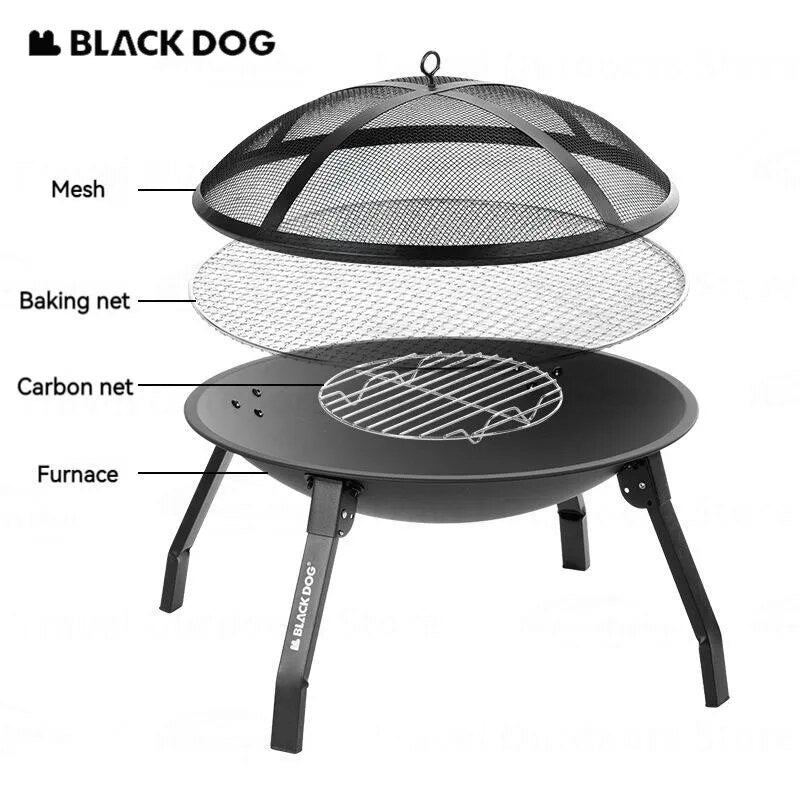BLACKDOG by Naturehike FIRE PIT Barbecue Heating Charcoal Grill Stove Burner Camping Cooking Tea Coffees Iron BBQ Stove Home Outdoor Fire With Flameproof Netting Black Dog Nature Hike