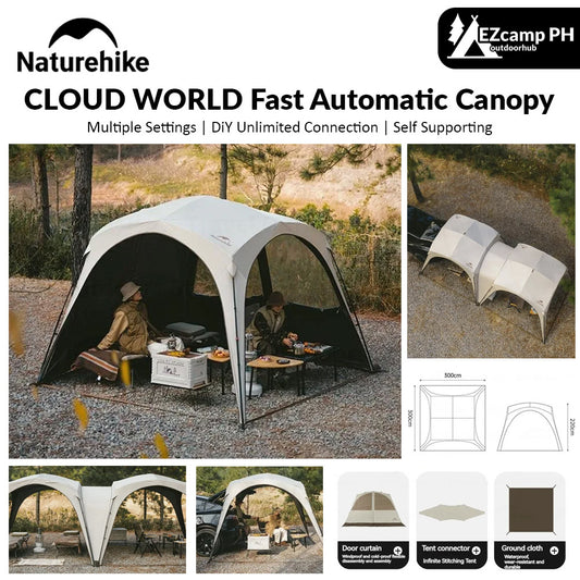 Naturehike CLOUD WORLD Awning 4 Persons Tarp Shelter Canopy 10㎡ Outdoor Camping Large Shade Titanium Vinyl Black UPF50+ Multiple Settings Add-ons Unlimited Connections Waterproof Tent Nature Hike