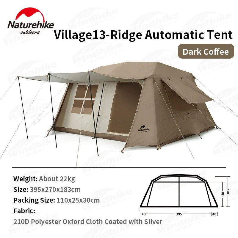 Naturehike VILLAGE 13 Cabin Style 13sqm 5 to 8 Person 2 Bedroom 1 Living Room Camping Automatic Pole Outdoor Tent Waterproof Portable Camp Shelter